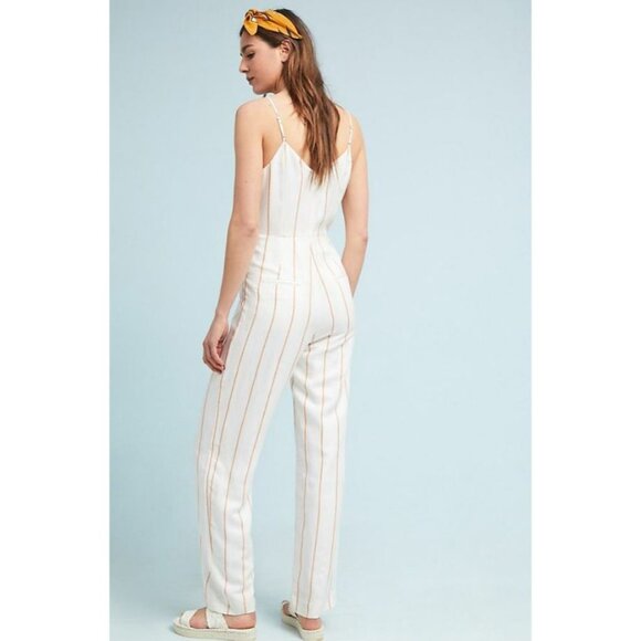 Anthropologie The Essential Jumpsuit Linen Blend Yarn-Dyed Stripe S/M MSRP: $148 - Picture 5 of 9